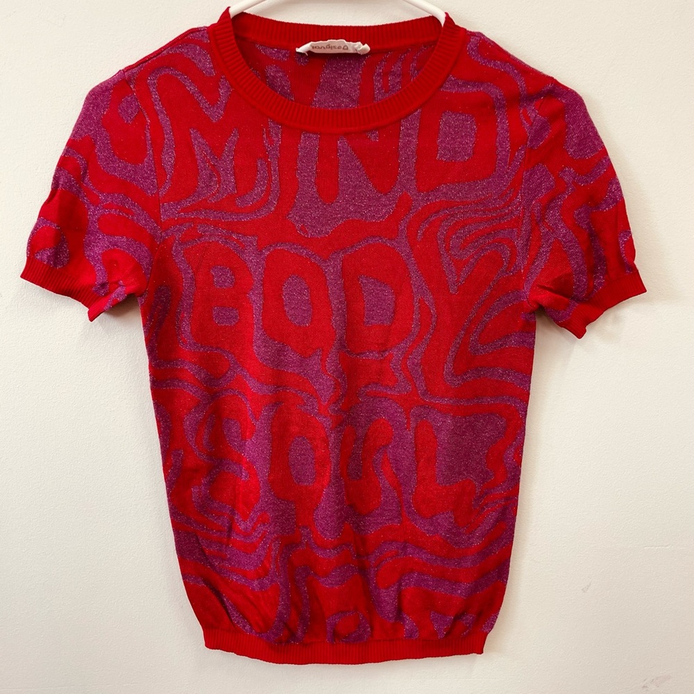 Desigual knit t-shirt top short sleeves red and purple size S